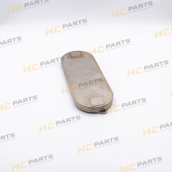 Engine oil cooler with housing (fits PERKINS 1104) - GENUINE