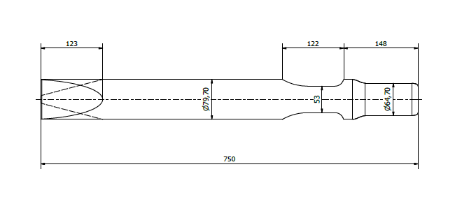 Technical drawing of the flat chisel